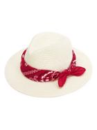 Romwe Straw Fedora Hat With Scarf