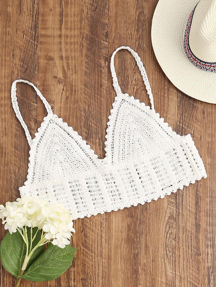 Romwe White Crochet Crop Cami Top