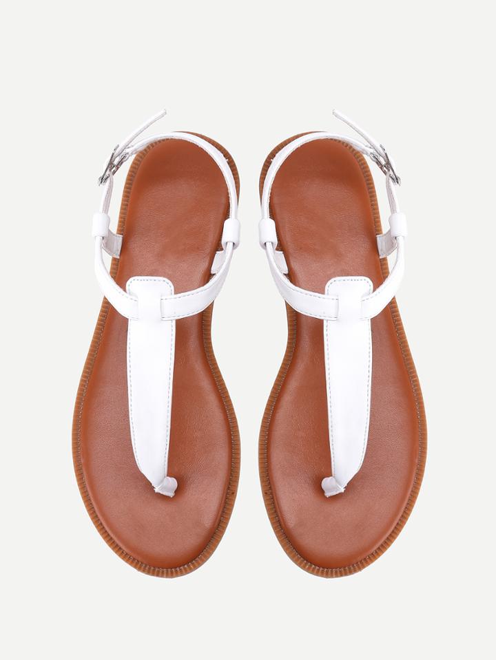 Romwe Pu T-strap Flat Sandals