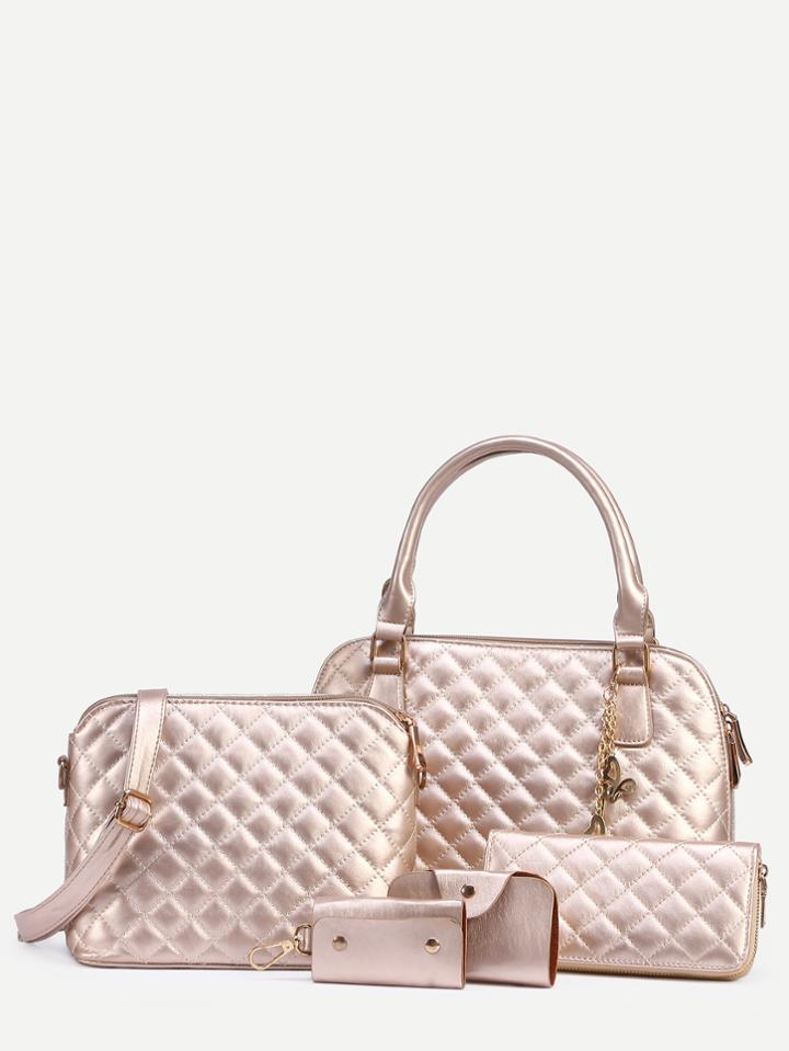 Romwe Faux Leather Quilted 5pcs Bag Set