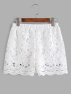 Romwe White Elastic Waist Crochet Lace Overlay Shorts