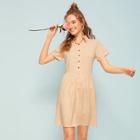 Romwe Solid Button Front Shirt Dress
