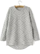 Romwe Diamond Patterned Dipped Hem Light Grey Sweater