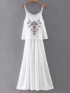 Romwe White Spaghetti Strap Embroidery Layer Chiffon Dress