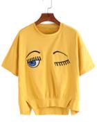 Romwe Dip Hem Eye Embroidered Split T-shirt