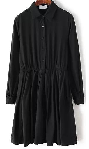 Romwe Lapel Pleated Black Dress