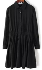 Romwe Lapel Pleated Black Dress