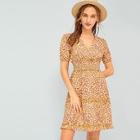Romwe Shirred Frill Trim Leopard Dress