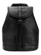 Romwe Buckle Flap Structured Backpack - Black