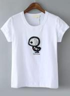 Romwe With Bead Sequined Bird Pattern White T-shirt