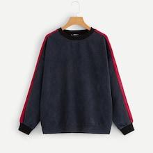 Romwe Contrast Sideseam Drop Shoulder Corduroy Pullover
