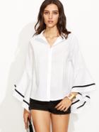 Romwe Contrast Binding Fluted Sleeve Blouse