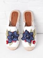 Romwe Flower Embroidery Cap Toe Flat Slippers With Rhinestone