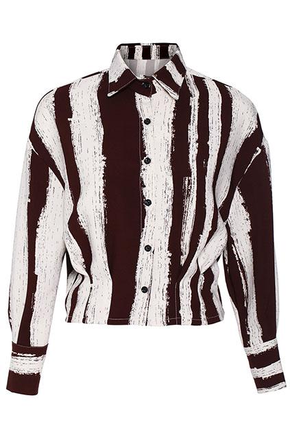 Romwe Striped Print Burgundy Shirt