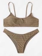 Romwe Shirred Cami Bikini Set