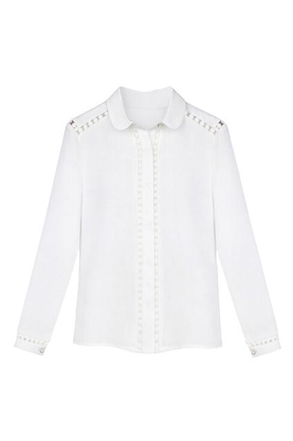 Romwe Hollow-out Sheer White Shirt