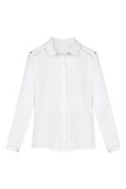 Romwe Hollow-out Sheer White Shirt