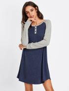Romwe Contrast Raglan Sleeve Heather Knit Tee Dress