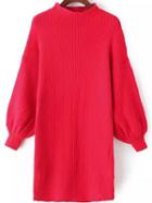 Romwe Lantern Sleeve Red Sweater Dress