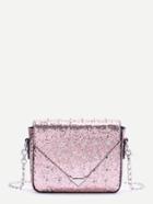 Romwe Pink Studded Design Sequin Chain Bag