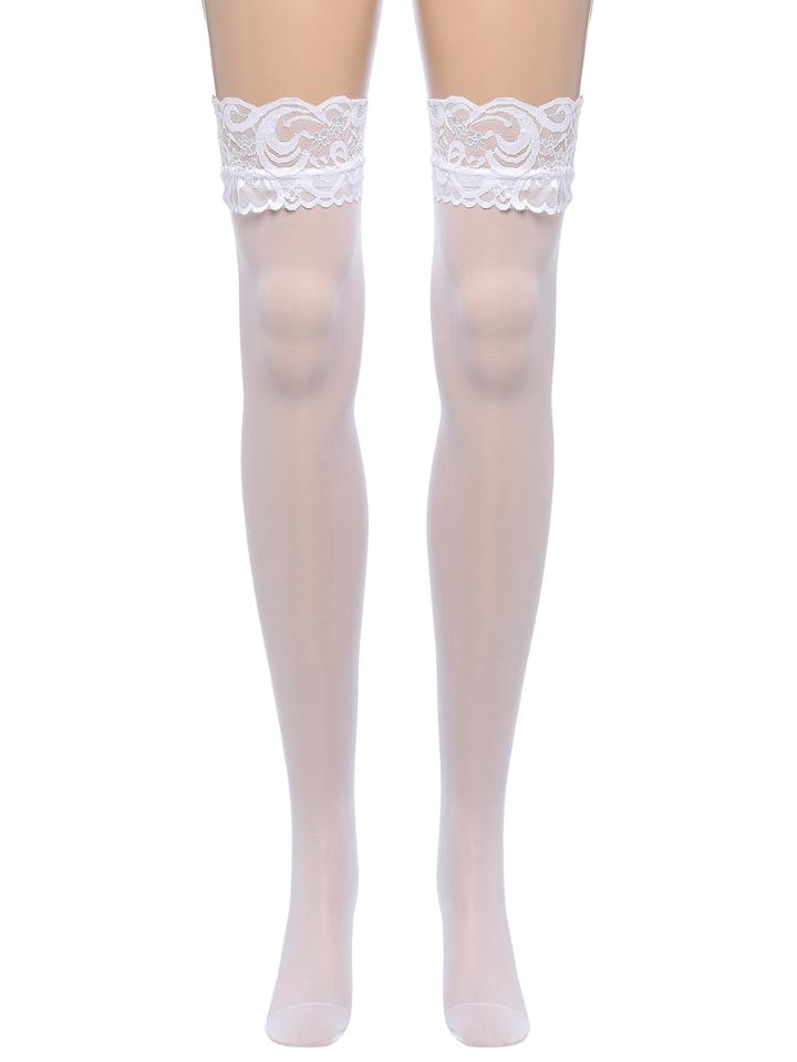 Romwe White Lace Top Thigh High Stockings Nightclubs Pantyhose