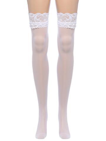 Romwe White Lace Top Thigh High Stockings Nightclubs Pantyhose