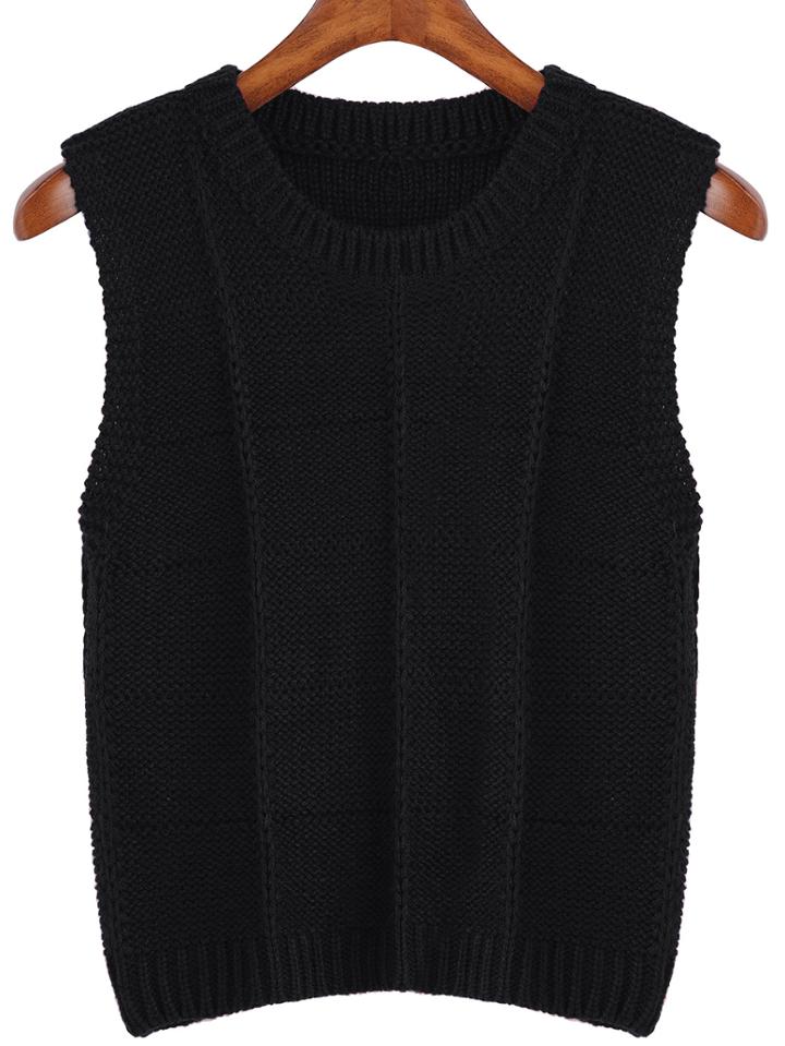 Romwe Round Neck Black Sweater Vest
