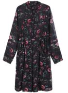 Romwe Stand Collar Floral With Buttons Dress