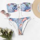 Romwe Lace-up Tie Side Random Tropical Bikini Set