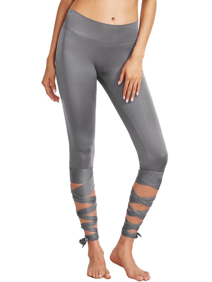 Romwe Silver Wide Waistband Tie Up Leggings