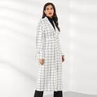 Romwe D-ring Belted Grid Duster Coat