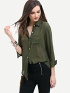 Romwe Pocket Front Button Up Blouse