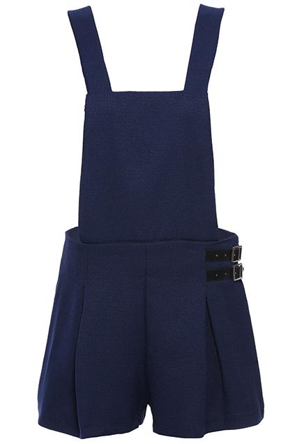 Romwe Pu Buckled Blue Suspender Culotte