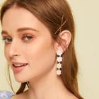 Romwe Sequin Flower Link Drop Earrings 1pair