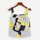 Romwe Striped Color-block Button Front Cami Top