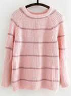 Romwe Round Neck Striped Pink Sweater