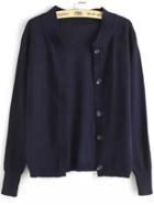 Romwe With Buttons Knit Navy Cardigan