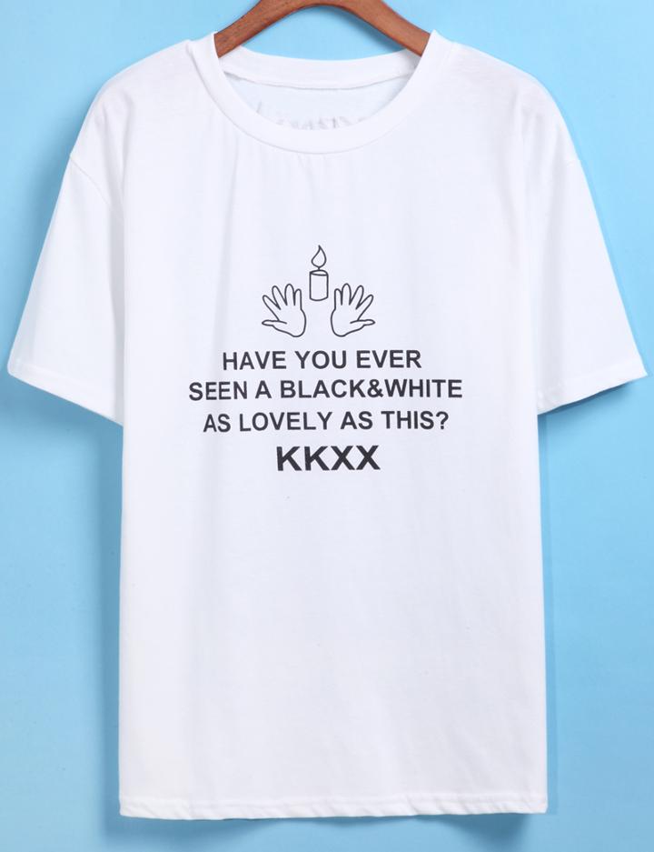 Romwe Letter Hand Print T-shirt