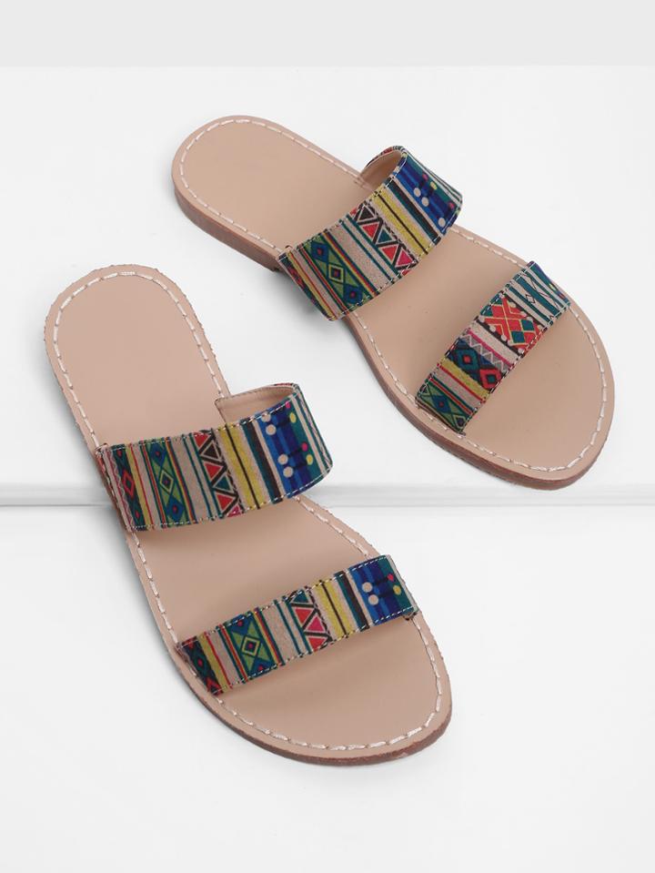 Romwe Duo Band Patch Detail Slippers