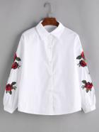 Romwe White Rose Embroidered Shirt