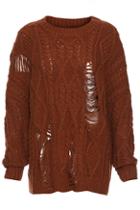 Romwe Hollow Twisted Coffee Jumper