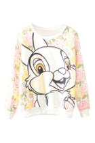 Romwe Rabbit & Rose Print Sweatshirt