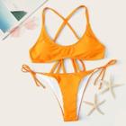 Romwe Lace-up Top With Side Tie Hister Bikini Set