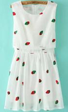 Romwe Round Neck Strawberry Embroidered White Dress