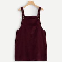 Romwe Plus Pocket Front Corduroy Pinafore Dress