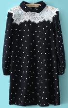 Romwe Black Long Sleeve Polka Dot Lace Dress