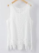 Romwe White Embroidery Hollow Tank Top
