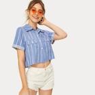 Romwe Striped Button Front Boxy Shirt