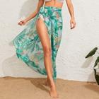 Romwe Tropical Tie Waist Semi Sheer Cover Up Skirt