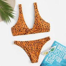 Romwe Leopard Print Knot Bikini Set